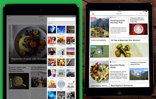 Feedly and Pocket screenshots